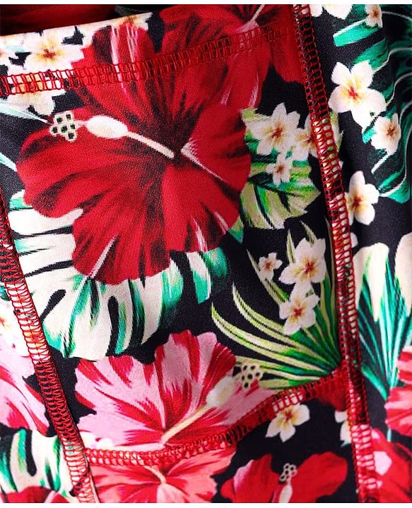 Pine Active Knit Full Length Super Stretch Leggings with Floral Print - Black