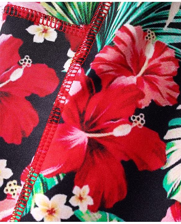Pine Active Knit Full Length Super Stretch Leggings with Floral Print - Black