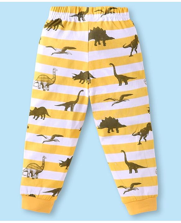 Babyhug Cotton Knit Half Sleeves Co-ords Night Suit with Dino Print - Yellow
