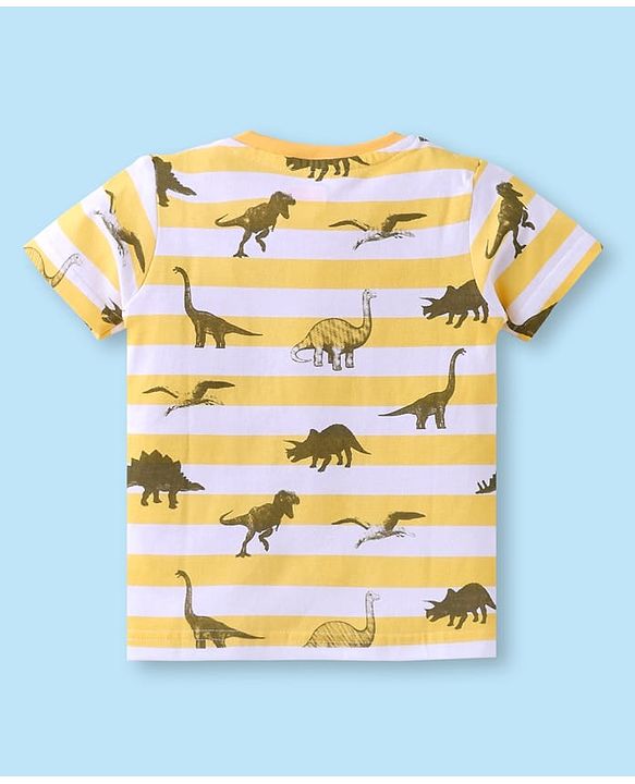 Babyhug Cotton Knit Half Sleeves Co-ords Night Suit with Dino Print - Yellow