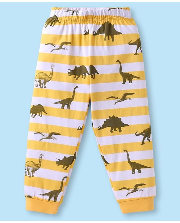 Babyhug Cotton Knit Half Sleeves Co-ords Night Suit with Dino Print - Yellow