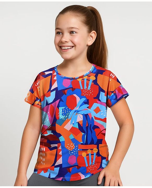 Pine Active Knit Half Sleeves Printed T-Shirt - Blue & Red