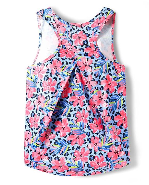 Pine Active Knit Sleeveless Tank T-Shirt with Floral Print - Light Blue