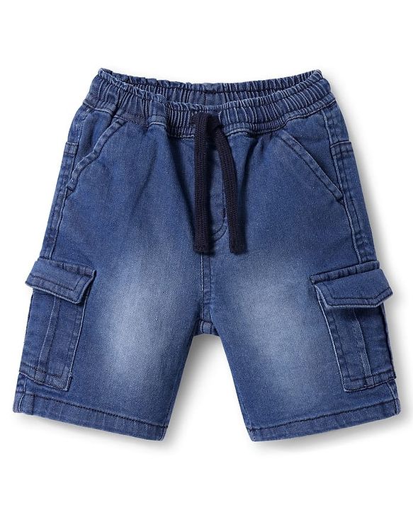 Babyhug Cotton Knit Half Sleeves Shirt & Denim Shorts Set with Dino Print - Navy Blue