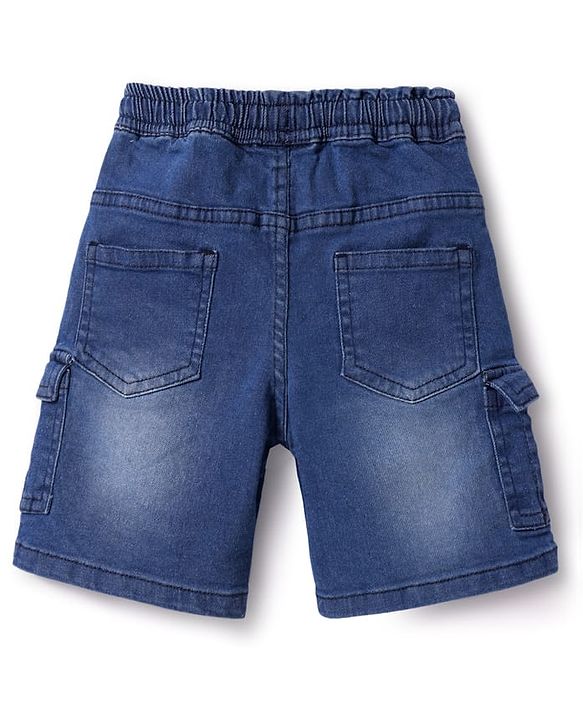 Babyhug Cotton Knit Half Sleeves Shirt & Denim Shorts Set with Dino Print - Navy Blue