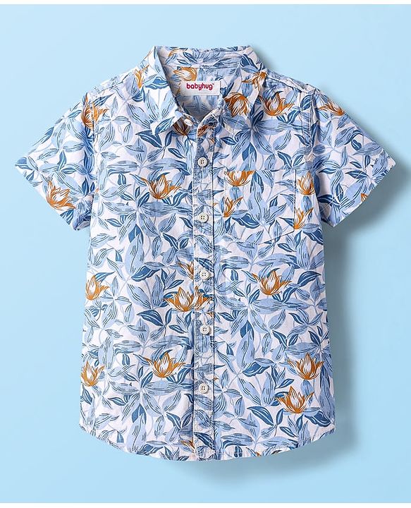 Babyhug Cotton Woven Half Sleeves Shirt & Shorts Set With Floral Print - White
