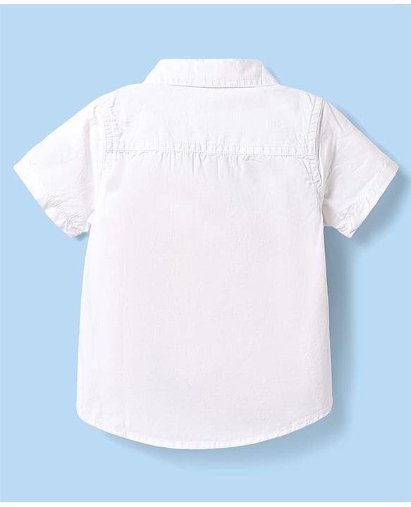 Babyhug Cotton Woven Half Sleeves Solid Color Shirt & Shorts Set with Attached Waistcoat - White & Light Green