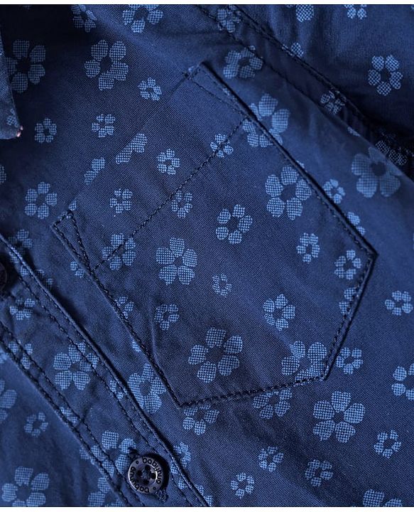 Babyhug Cotton Knit Half Sleeves Shirt & Shorts with Floral Print - Navy Blue & Beige