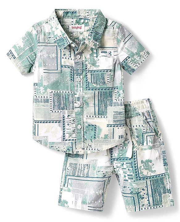 Babyhug Cotton Woven Half Sleeves Printed Shirt & Shorts Co-Ord Set - Multicolor