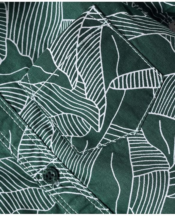 Babyhug Cotton Woven Half Sleeves Shirt & Shorts Set With Leaf Print - Green & White
