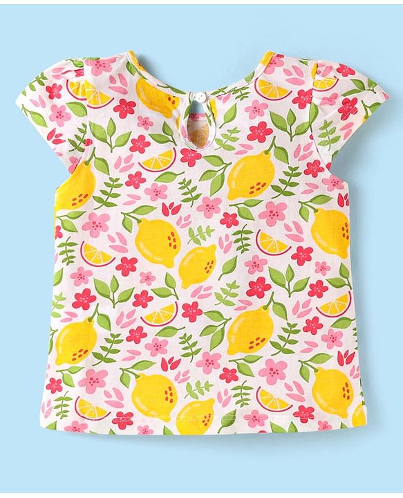 Babyhug Cotton Knit Cap Sleeves T-Shirts with Floral Polka Dots & Text Print Pack of 3 - Yellow Pink & White