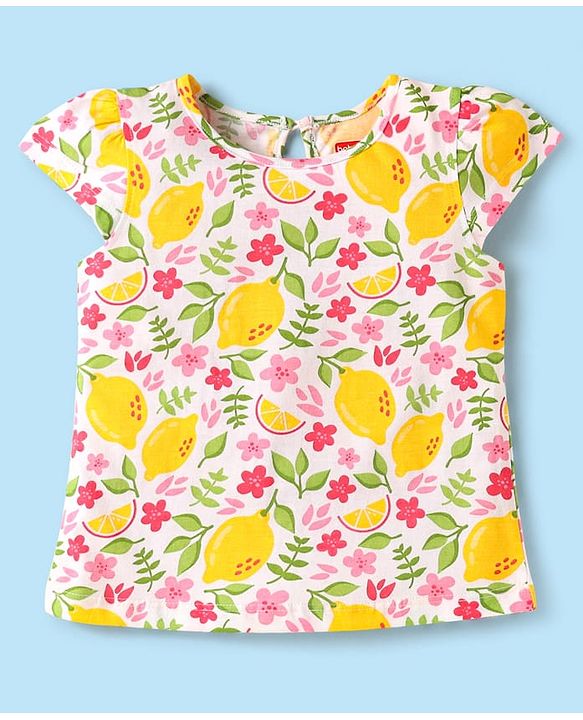 Babyhug Cotton Knit Cap Sleeves T-Shirts with Floral Polka Dots & Text Print Pack of 3 - Yellow Pink & White