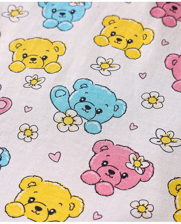 Babyhug Cotton Knit Cap Sleeves T-Shirts with Bear Print Pack of 3 - Pink White & Yellow