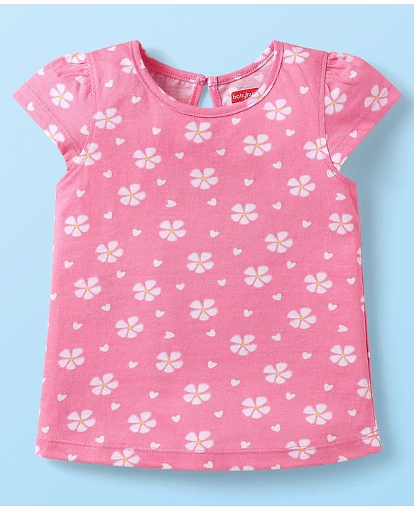 Babyhug Cotton Knit Cap Sleeves T-Shirts with Floral Bunny & Text Print Pack of 3 - Yellow & Pink