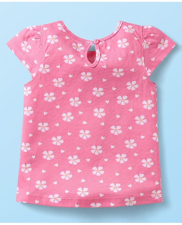 Babyhug Cotton Knit Cap Sleeves T-Shirts with Floral Bunny & Text Print Pack of 3 - Yellow & Pink