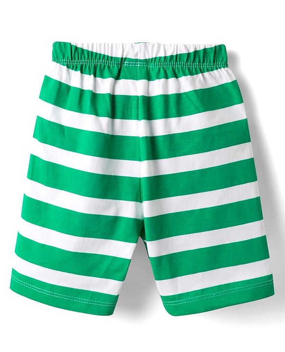 Babyhug Cotton Knit Full Sleeves Shorts Night Suits With Dino & Text Print - Blue & Green