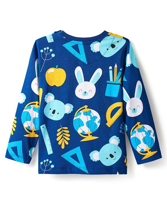 Babyhug Cotton Knit Striped Half & Full Night Sleeves Night Suits with Animal Print - Navy Blue & Orange