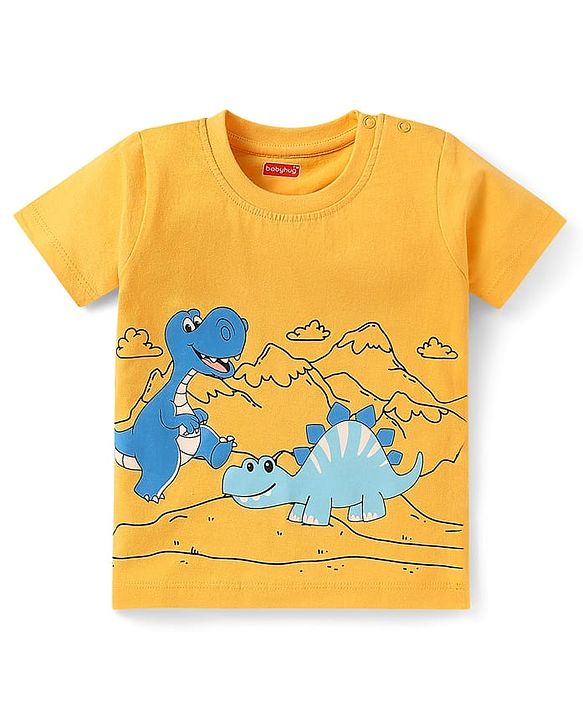 Babyhug Cotton Knit Full & Half Sleeves Night Suits With Dino Print - Yellow Navy & Light Blue
