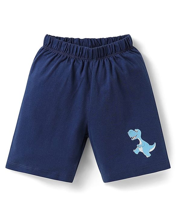 Babyhug Cotton Knit Full & Half Sleeves Night Suits With Dino Print - Yellow Navy & Light Blue