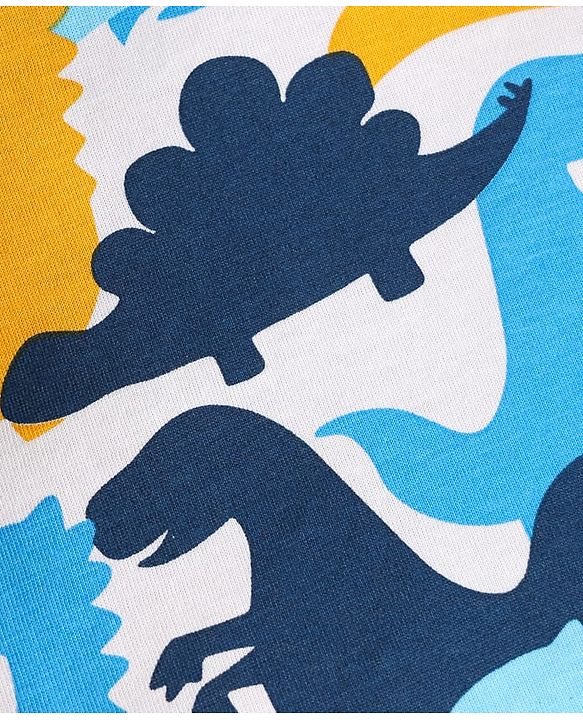 Babyhug Cotton Knit Full & Half Sleeves Night Suits With Dino Print - Yellow Navy & Light Blue