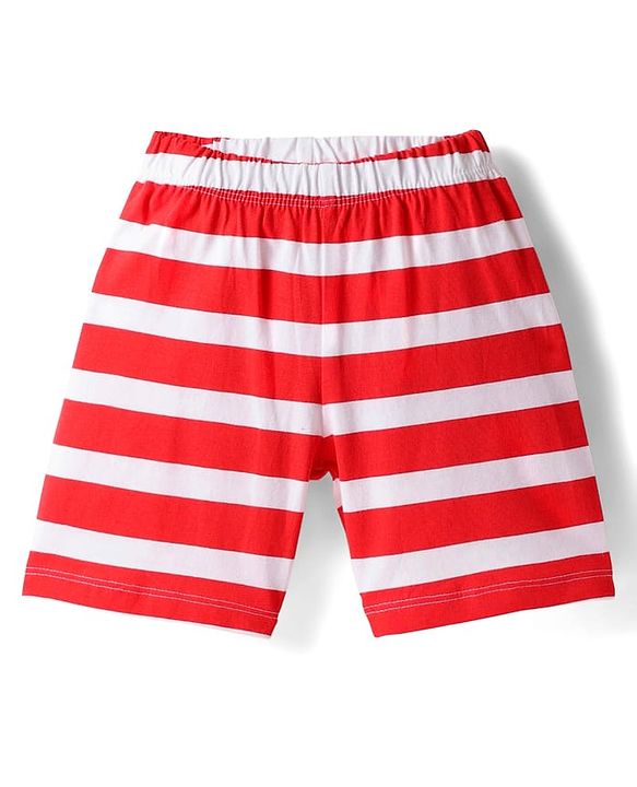 Babyhug Cotton Knit Full & Half Sleeves Night Suit With Stripes & Sport Theme Print Set Of 2 - Navy Blue & Red