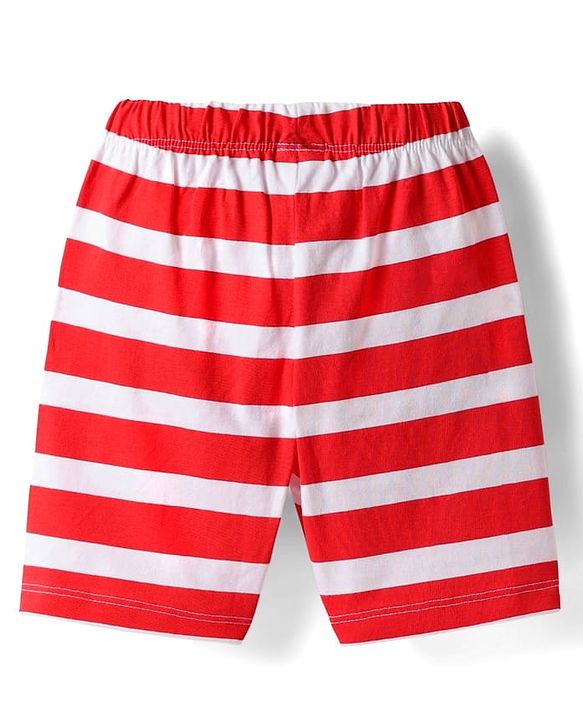 Babyhug Cotton Knit Full & Half Sleeves Night Suit With Stripes & Sport Theme Print Set Of 2 - Navy Blue & Red