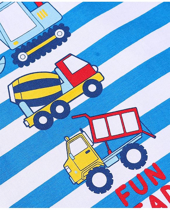 Babyhug Cotton Knit Half & Full Sleeves Night Suits with Vehicle Print & Stripes - Yellow White & Red