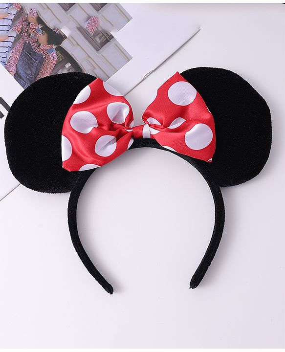 Babyhug Hairband with Bow & Ear Applique Free Size - Black & Red