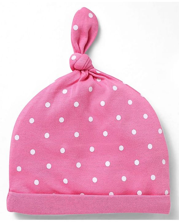 Babyhug 100% Cotton Knit Caps with Polka Dots & Butterfly Print Pack of 2 - Pink & Lilac