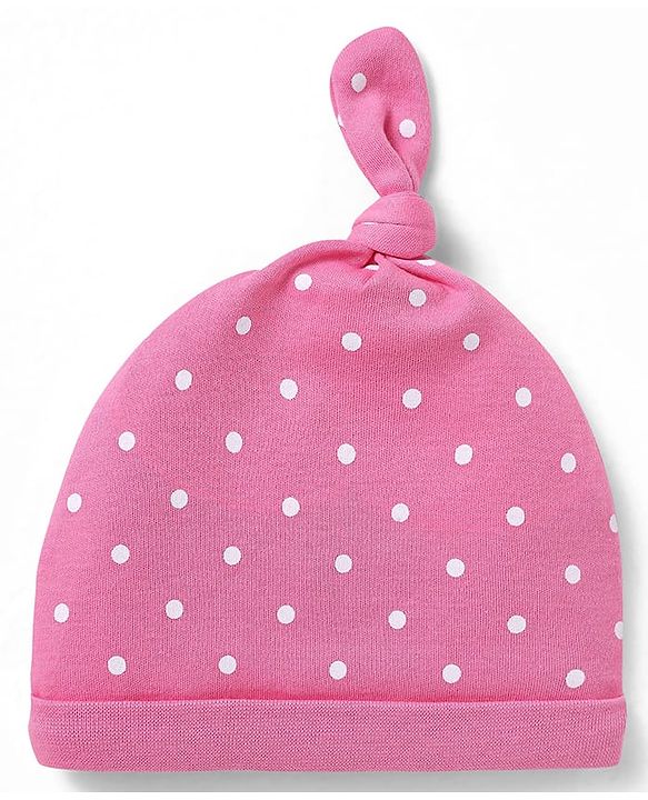 Babyhug 100% Cotton Knit Caps with Polka Dots & Butterfly Print Pack of 2 - Pink & Lilac