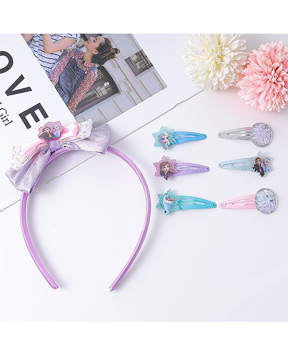 Pine Kids Disney Hair Accessories Combo Sets with Bow Applique & Disney Princes Print Free Size - Multicolor
