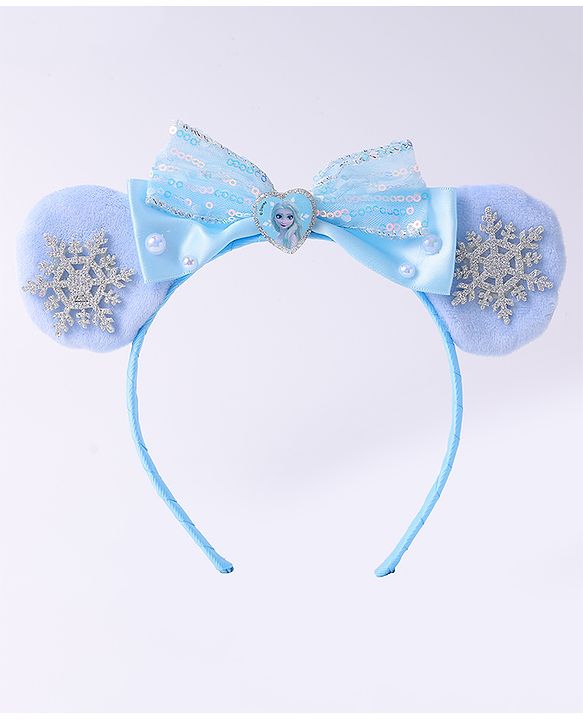Babyhug Disney Hairband with Bow Applique & Sequin Detailing - Light Blue