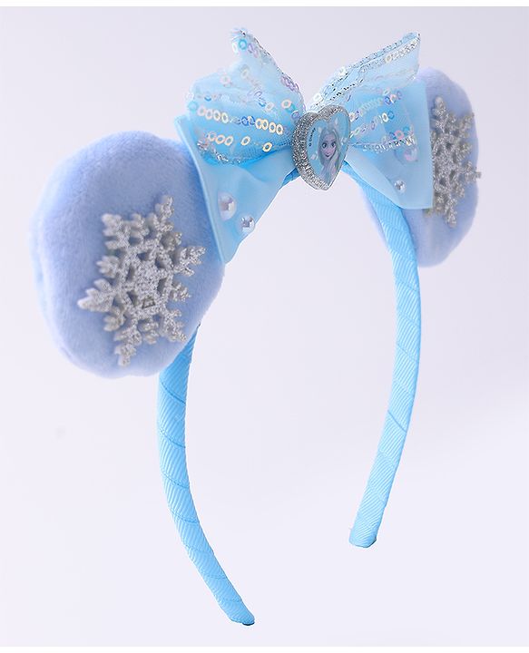 Babyhug Disney Hairband with Bow Applique & Sequin Detailing - Light Blue