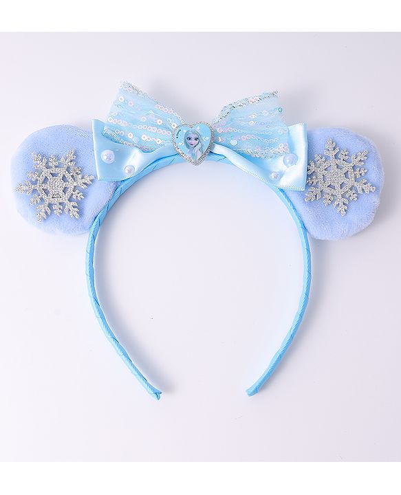 Babyhug Disney Hairband with Bow Applique & Sequin Detailing - Light Blue