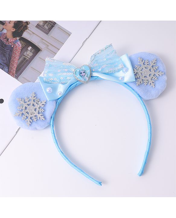 Babyhug Disney Hairband with Bow Applique & Sequin Detailing - Light Blue