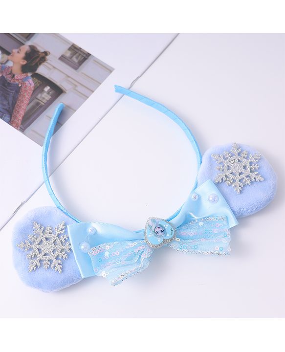 Babyhug Disney Hairband with Bow Applique & Sequin Detailing - Light Blue