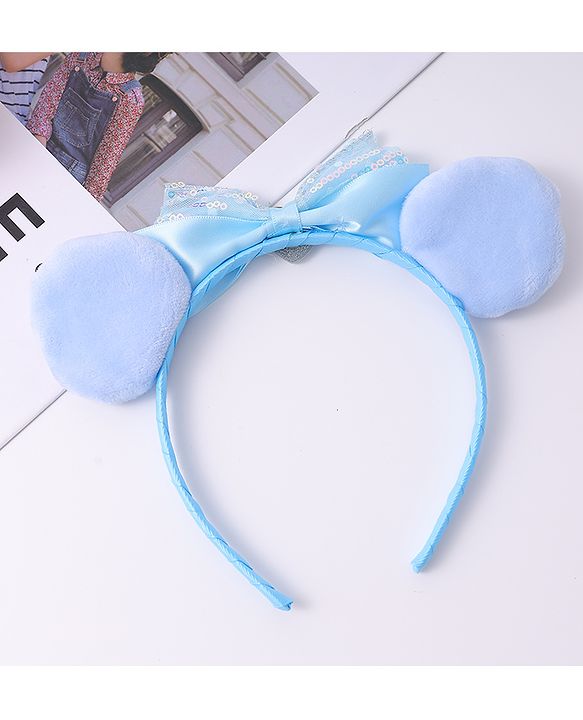 Babyhug Disney Hairband with Bow Applique & Sequin Detailing - Light Blue
