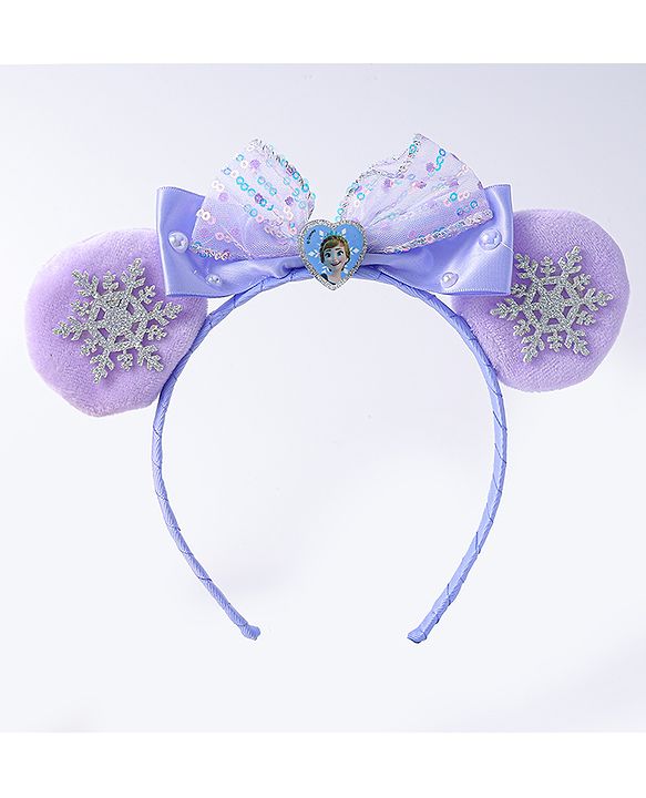 Babyhug Disney Hairband with Bow Applique & Sequin Detailing - Light Blue