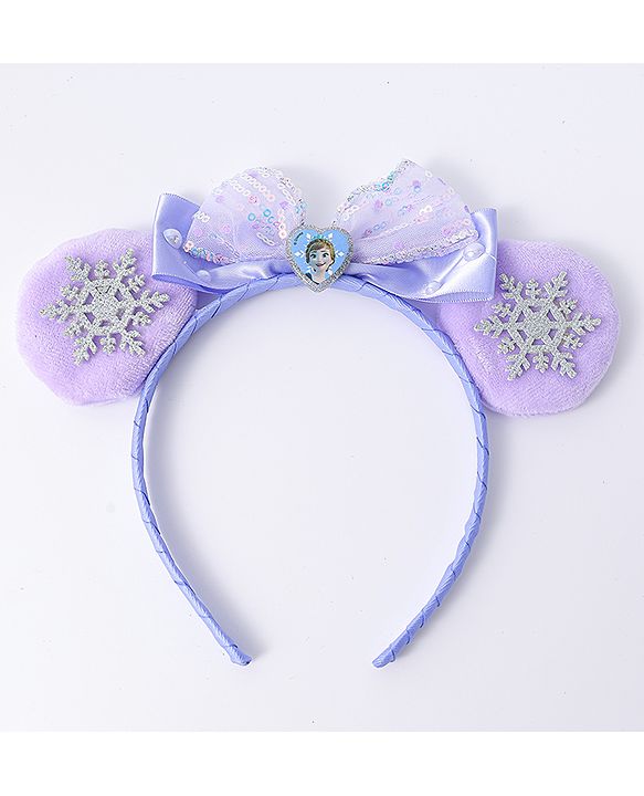 Babyhug Disney Hairband with Bow Applique & Sequin Detailing - Light Blue
