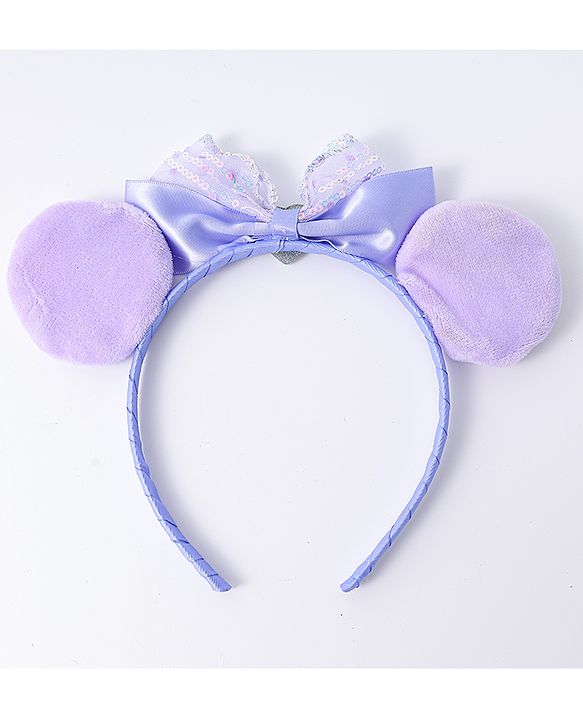 Babyhug Disney Hairband with Bow Applique & Sequin Detailing - Light Blue