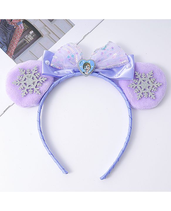 Babyhug Disney Hairband with Bow Applique & Sequin Detailing - Light Blue