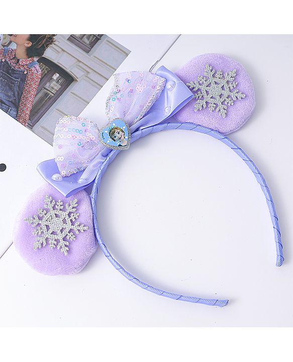 Babyhug Disney Hairband with Bow Applique & Sequin Detailing - Light Blue