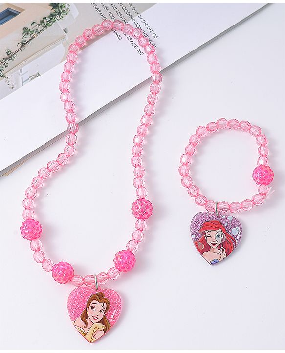 Babyhug Disney Jewellery Set with Disney Princess Pendant Free Size - Pink
