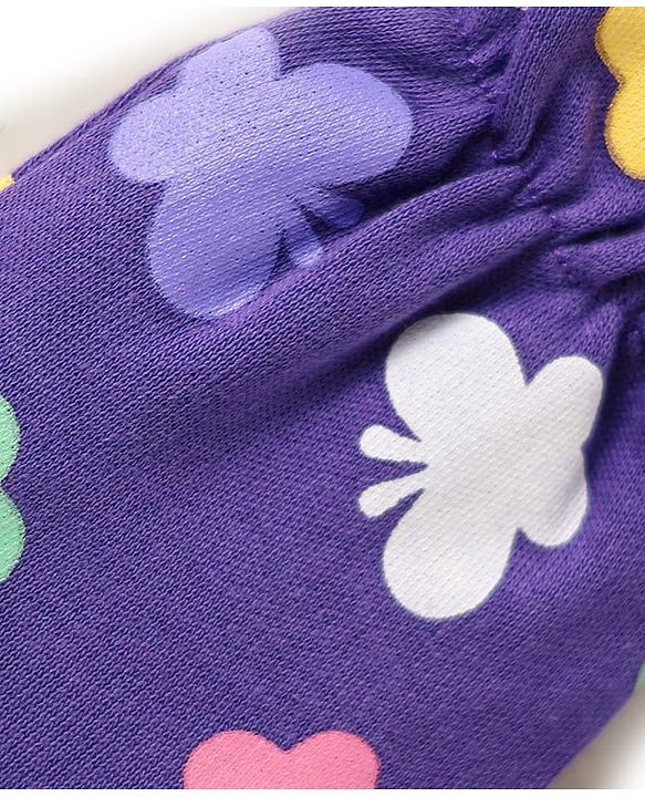 Babyhug 100% Cotton Interlock Knit Mittens & Booties With Butterfly Print - Purple