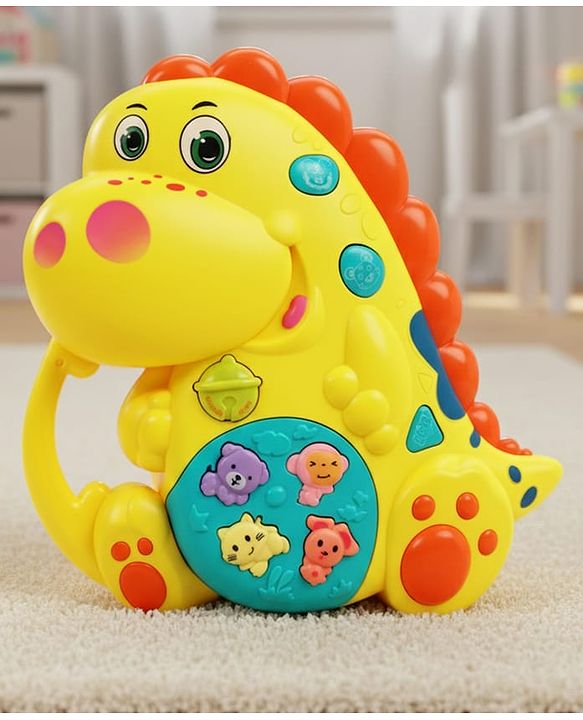 Babyhug Dino Musical Piano with Lights and Animal Sounds- Yellow| Volume Control| Early Learning Toy| Musical Toy with Flashing Lights| Drum & Piano| Gift for Boys & Girls| BIS Certified