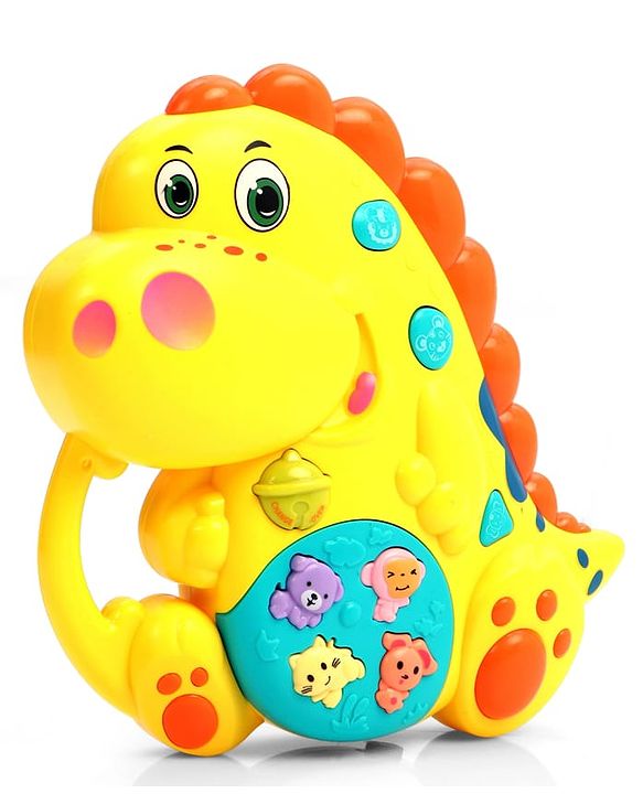 Babyhug Dino Musical Piano with Lights and Animal Sounds- Yellow| Volume Control| Early Learning Toy| Musical Toy with Flashing Lights| Drum & Piano| Gift for Boys & Girls| BIS Certified