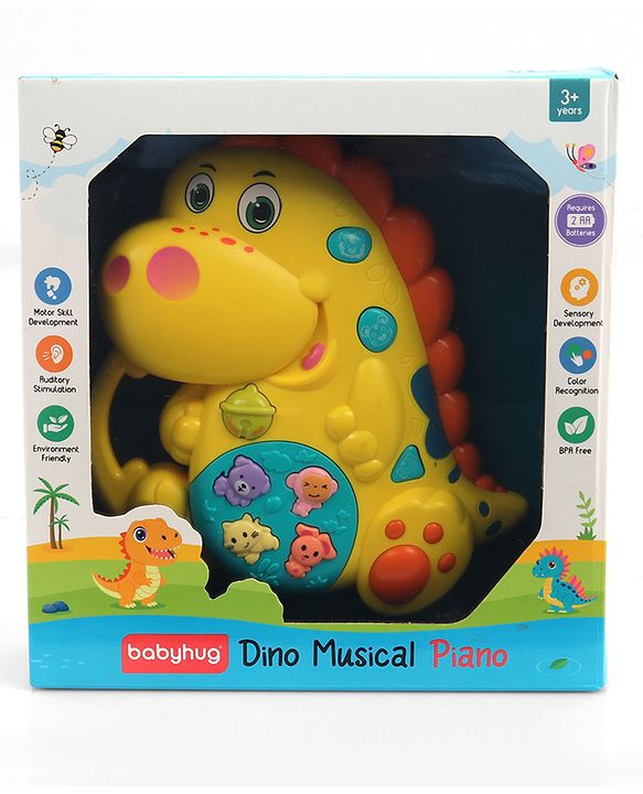 Babyhug Dino Musical Piano with Lights and Animal Sounds- Yellow| Volume Control| Early Learning Toy| Musical Toy with Flashing Lights| Drum & Piano| Gift for Boys & Girls| BIS Certified
