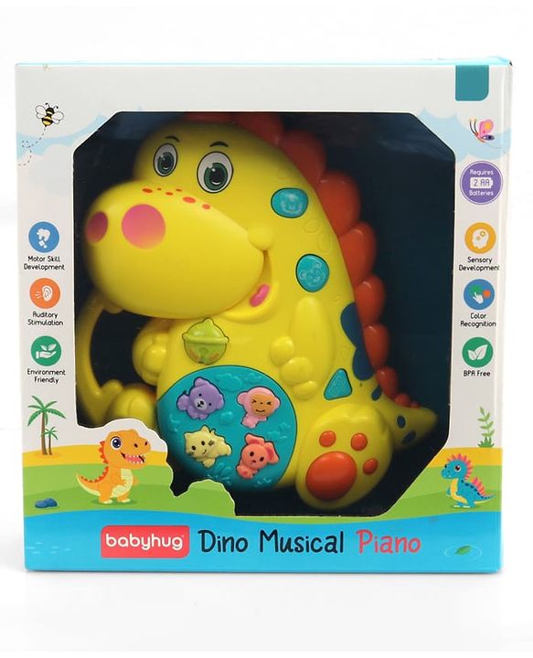 Babyhug Dino Musical Piano with Lights and Animal Sounds- Yellow| Volume Control| Early Learning Toy| Musical Toy with Flashing Lights| Drum & Piano| Gift for Boys & Girls| BIS Certified
