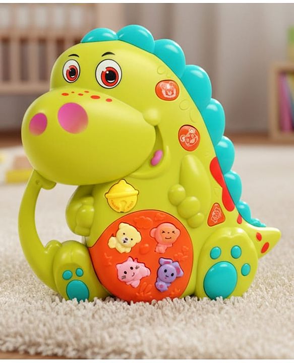 Babyhug Dino Musical Piano with Lights and Animal Sounds- Yellow| Volume Control| Early Learning Toy| Musical Toy with Flashing Lights| Drum & Piano| Gift for Boys & Girls| BIS Certified