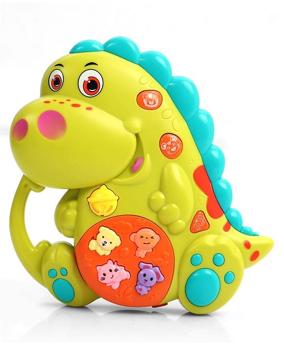 Babyhug Dino Musical Piano with Lights and Animal Sounds- Yellow| Volume Control| Early Learning Toy| Musical Toy with Flashing Lights| Drum & Piano| Gift for Boys & Girls| BIS Certified